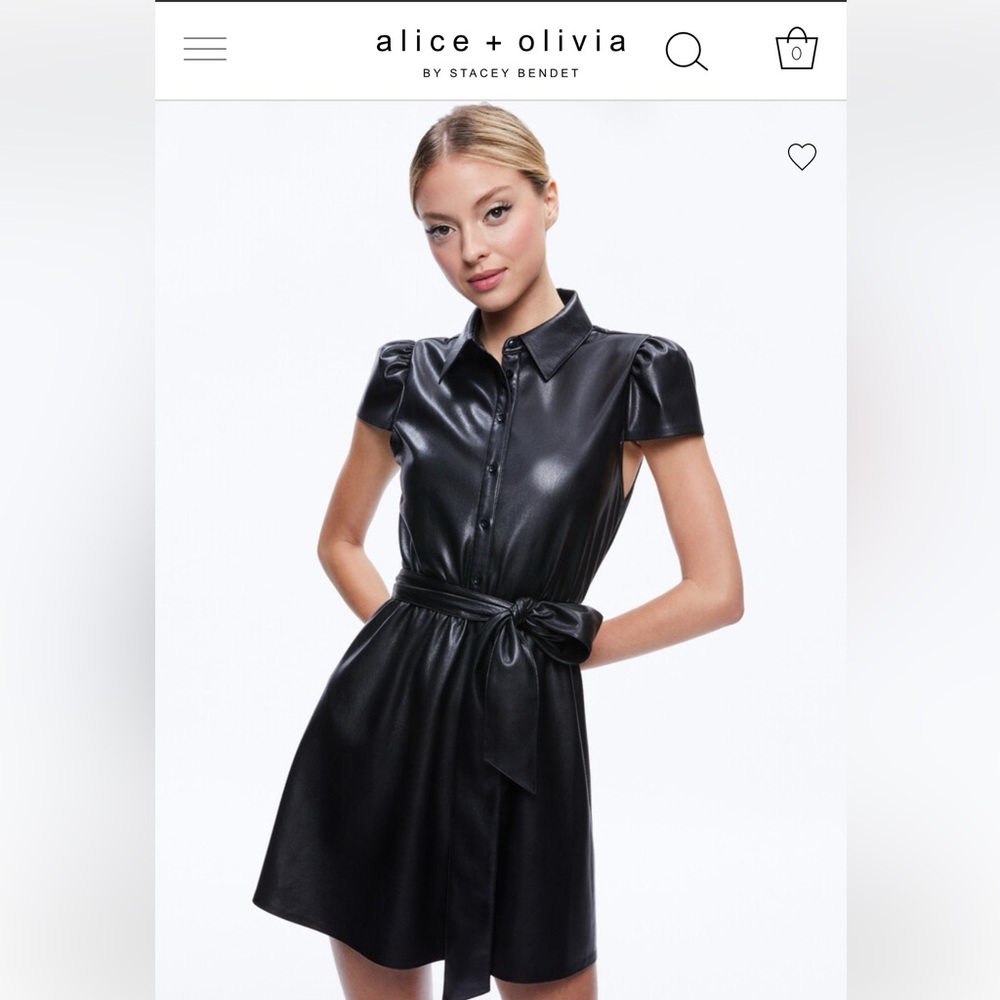 Alice + Olivia Carolyn Vegan Leather Shirt Dress (Black)